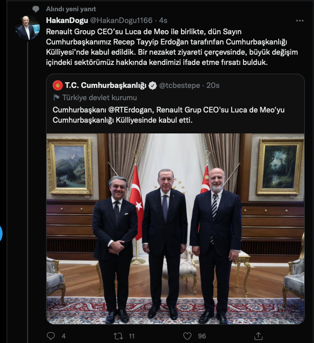 Renault CEO’su Cumhurbaşkanlığı Sarayı’nda